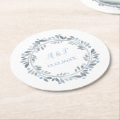 Blaugrau Weiße Monogramm Florale Hochzeit Runder Pappuntersetzer (Angewinkelt)