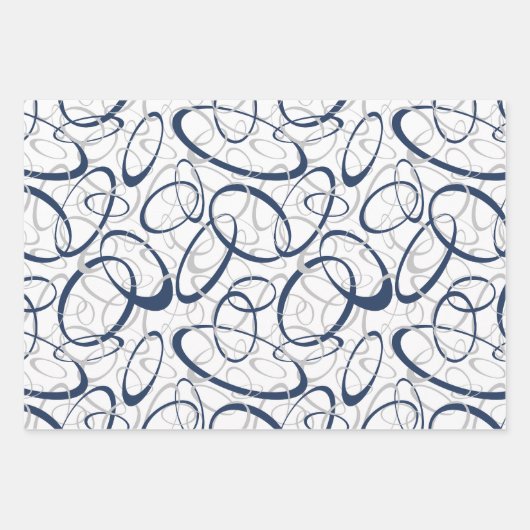 Blaugraue 3 Muster Geschenkpapier Set (Vorderseite)