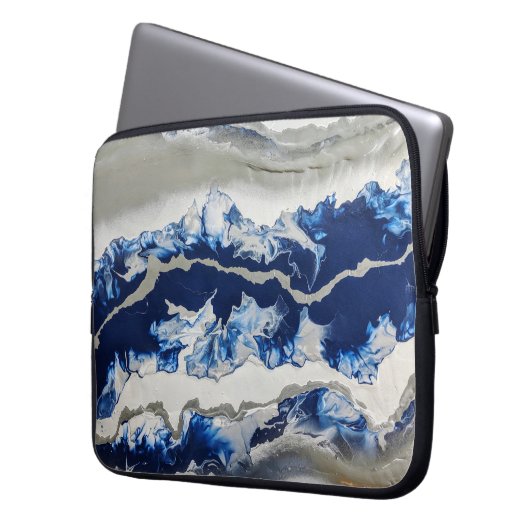 Blaugraue Acrylmalerei Laptopschutzhülle (Vorderseite Links)