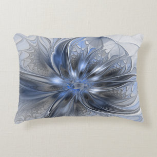 Blaugraue Aquarell-Abstrakte Blumen-Fraktal-Kunst Dekokissen