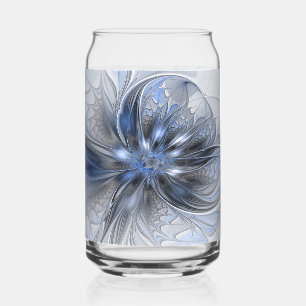 Blaugraue Aquarell-Abstrakte Blumen-Fraktal-Kunst Dosenglas