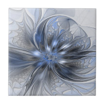 Blaugraue Aquarell-Abstrakte Blumen-Fraktal-Kunst