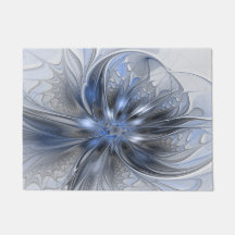 Blaugraue Aquarell-Abstrakte Blumen-Fraktal-Kunst