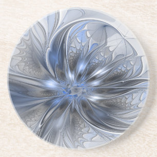 Blaugraue Aquarell-Abstrakte Blumen-Fraktal-Kunst Getränkeuntersetzer