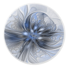Blaugraue Aquarell-Abstrakte Blumen-Fraktal-Kunst Keramikknauf