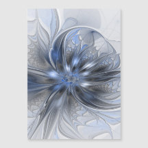 Blaugraue Aquarell-Abstrakte Blumen-Fraktal-Kunst