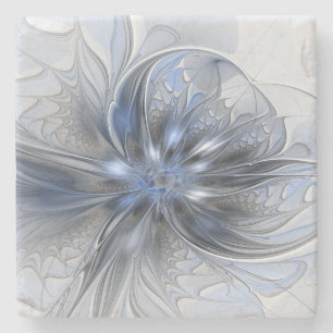 Blaugraue Aquarell-Abstrakte Blumen-Fraktal-Kunst Steinuntersetzer