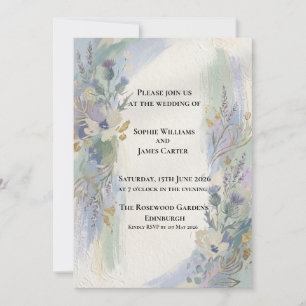 Blaugraue Aquarell-Blumen-Hochzeitseinladung Einladung