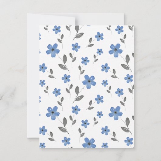 Blaugraue Aquarellfarbe Fünf Petal-Blume Muster Einladung (Rückseite)