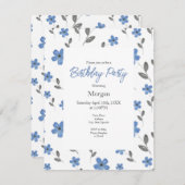 Blaugraue Aquarellfarbe Fünf Petal-Blume Muster Einladung (Vorne/Hinten)