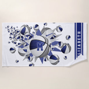 Blaugraue Basketball-Stars mit Monogramm Strandtuch