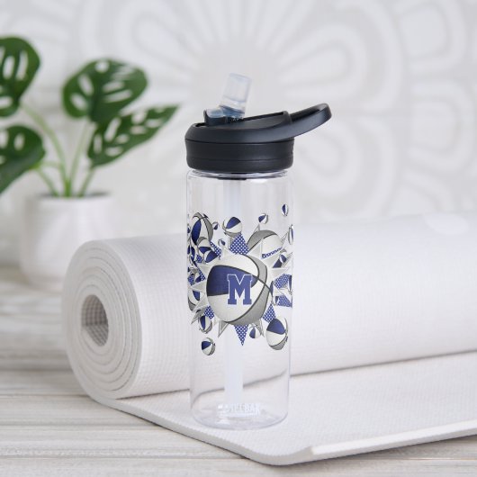 Blaugraue Basketball-Stars mit Monogramm Trinkflasche (Yoga)