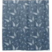 Blaugraue Blattmuster und Beerenmuster Duschvorhang (Vorderseite)