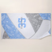 Blaugraue Boho Blumendoodles Volleyball Strandtuch (Vorderseite)