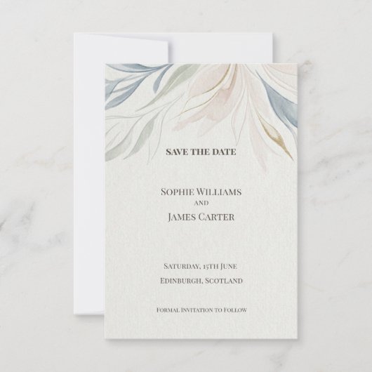 Blaugraue botanische Save-the-Date-Karte Save The Date (Vorderseite)