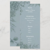 Blaugraue Eukalyptus-Hochzeitsmenü Menükarte (Vorne/Hinten)