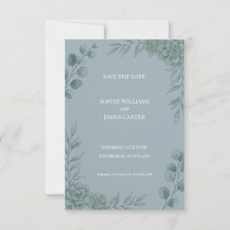 Blaugraue Eukalyptus-Karte zur Vorabanzeige des Ho Save The Date