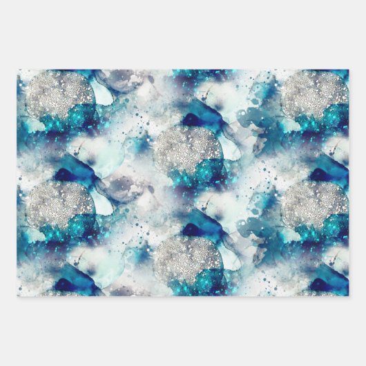 Blaugraue festliche Textur Geschenkpapier Set (Vorderseite 2)