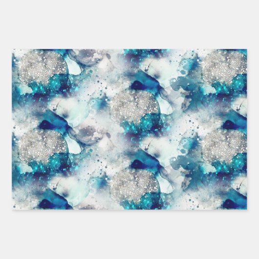 Blaugraue festliche Textur Geschenkpapier Set (Vorderseite 3)