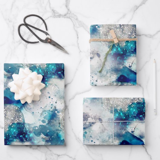 Blaugraue festliche Textur Geschenkpapier Set (Vorderseite)