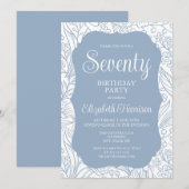 Blaugraue Flora Frauen 70. Geburtstagsparty Einladung (Vorne/Hinten)