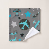 Blaugraue Flugzeuge Muster Personalisiert Badhandtuch Set (Waschlappen)