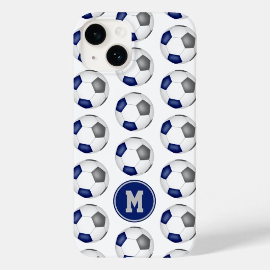 Blaugraue Fußballbälle mit Monogramm Case-Mate iPhone Hülle (Rückseite)