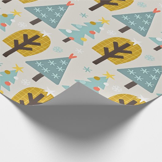 Blaugraue gelbe Weihnachtsbaummuster Geschenkpapier (Ecke)