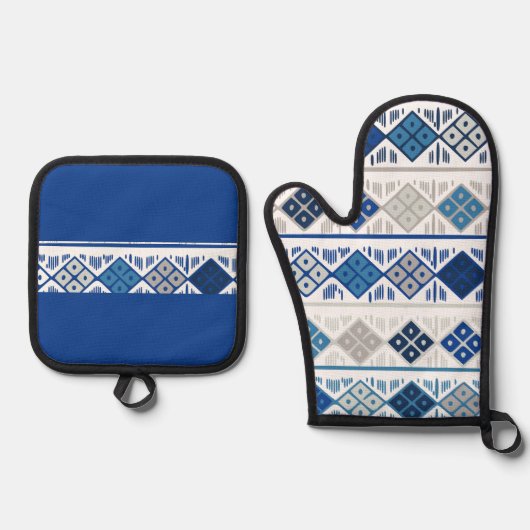 Blaugraue Geometrie Ofenhandschuh & Topflappen-Set (Vorderseite)