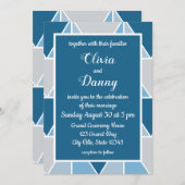 Blaugraue geometrische Dreiecke Moderne Hochzeit Einladung (Vorne/Hinten)