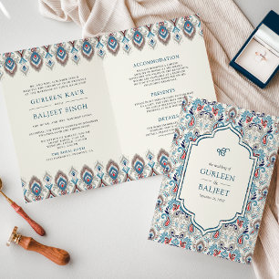 Blaugraue Ikat All-in-One Anand Karaj Sikh Hochzei Einladung