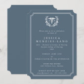 Blaugraue Krankenschwester Caduceus+Laurel Wreath Einladung (Vorne/Hinten)