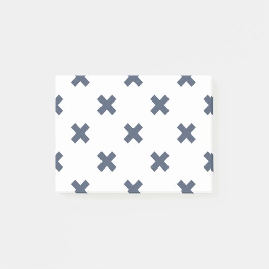 Blaugraue Kreuzstiche auf weiß Post-it Klebezettel (Vorderseite)