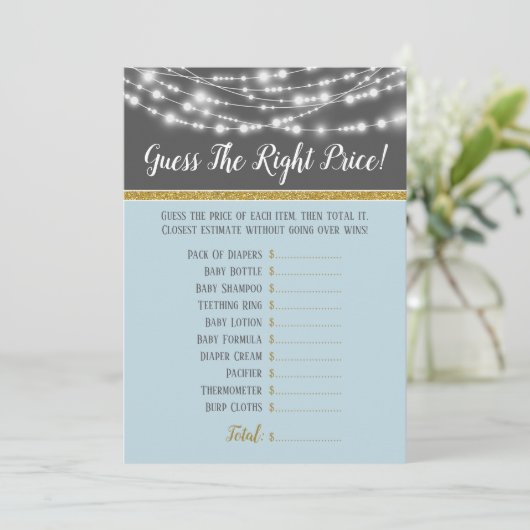 Blaugraue Leuchten schätzen die passende Kinderdus Einladung (Stehend Vorderseite)