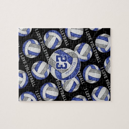 Blaugraue Mädchen I Liebe Volleyball personalisier Puzzle (Horizontal)