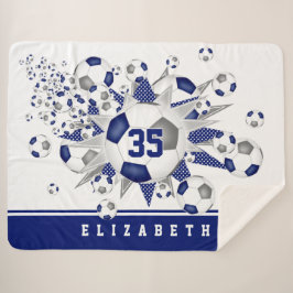 Blaugraue Mädchen Sport Fußball Bälle Stars Sherpadecke