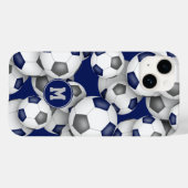 Blaugraue Mannschaft färbt Mädchen Fußbälle Muster Case-Mate iPhone Hülle (Rückseite (Horizontal))