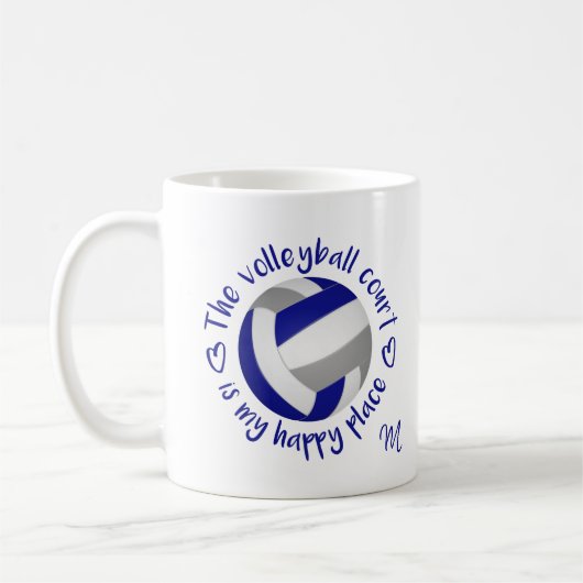 Blaugraue Mannschaft färbt Volleyballfeld glücklic Kaffeetasse (Links)