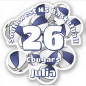 Blaugraue Mannschaftsfarben Basketballbälle Kinder Aufkleber (Vorderseite)