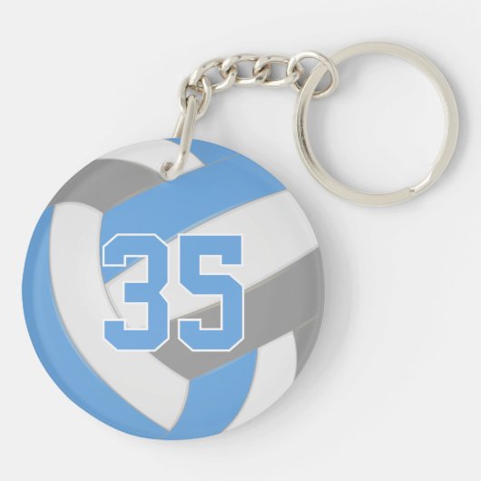 Blaugraue Mannschaftsfarben personalisierter Volle Schlüsselanhänger (Rückseite)