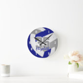 Blaugraue Mannschaftsfarben - Spieler nennen Volle Runde Wanduhr (Zuhause)