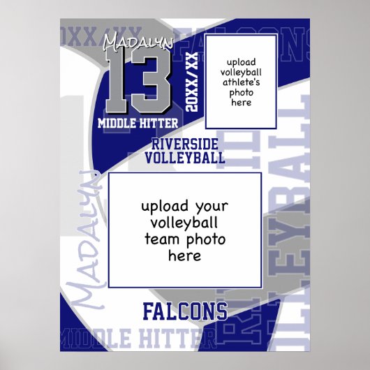 Blaugraue Mannschaftsfarben Volleyball-Foto Poster (Vorne)