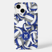 Blaugraue mit Monogramm Girls-Volleyball Case-Mate iPhone Hülle (Rückseite)