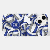 Blaugraue mit Monogramm Girls-Volleyball Case-Mate iPhone Hülle (Rückseite (Horizontal))