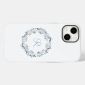 Blaugraue Monogramm-Blumenkrone  Case-Mate iPhone Hülle (Rückseite (Horizontal))