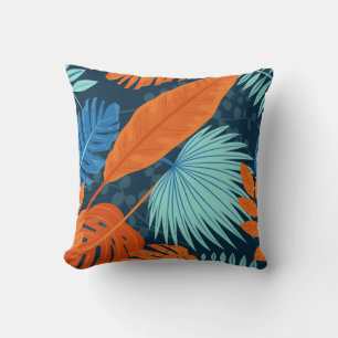 Blaugraue Orangefarbene Blume Muster Kissen