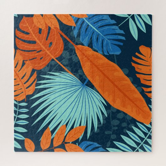 Blaugraue Orangefarbene Blume Muster Puzzle (Horizontal)