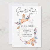 Blaugraue Orangefarbene geometrische Rahmen Hochze Save The Date (Vorderseite)