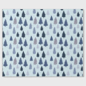 Blaugraue Pinienbäume und Schneeflocken Geschenkpapier (Flach)