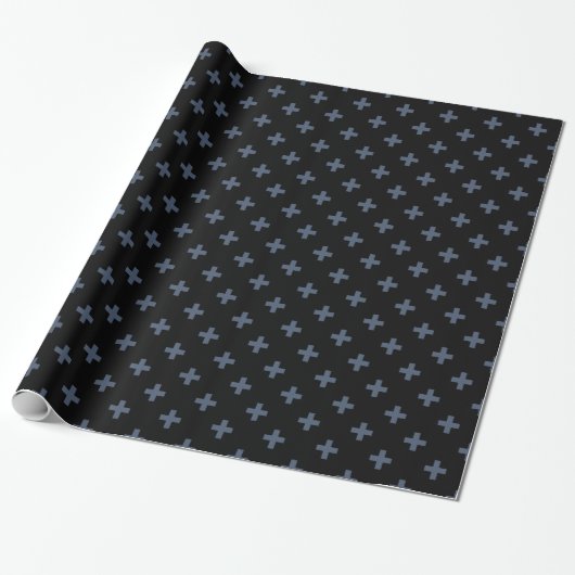 Blaugraue Polka-Kreuze auf schwarz Geschenkpapier (Ungerollt)
